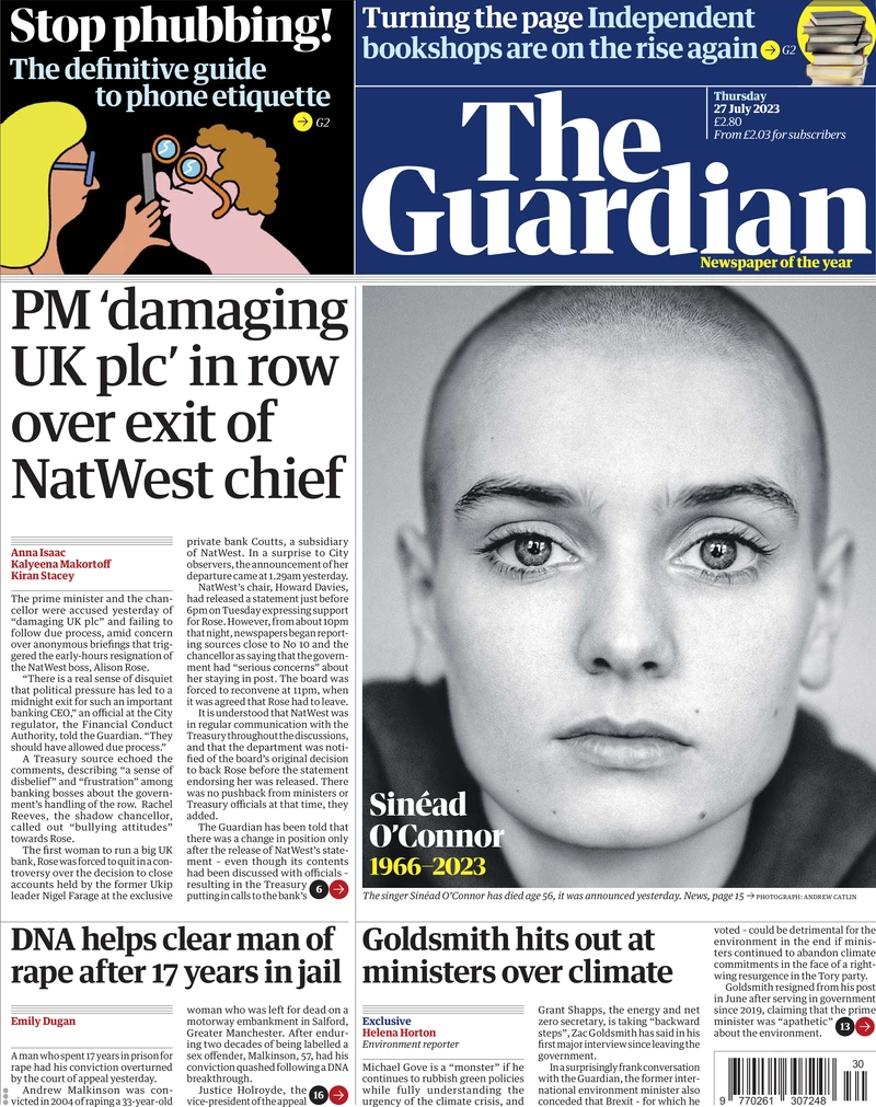 The Guardian - PM ‘damaging UK plc’ in row over exit of NatWest chief