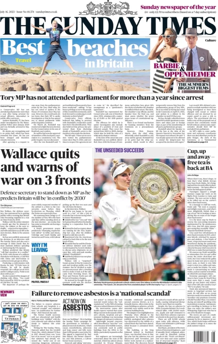 Sunday Times – Wallace quits and warns of war on 3 fronts