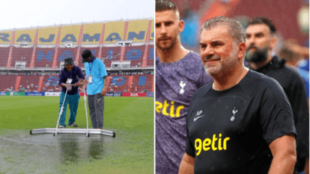 Ange Postecoglou reacts as Tottenham’s pre-season friendly in Bangkok is cancelled