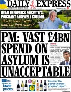 Daily Express – PM: Vast £4bn spent on asylum is unacceptable 