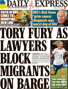 Daily Express – Tory fury as lawyers block migrants on barge 