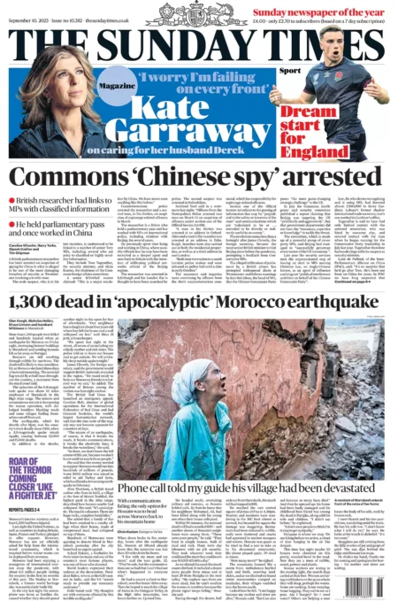 The Sunday Times – Commons ‘Chinese spy’ arrested