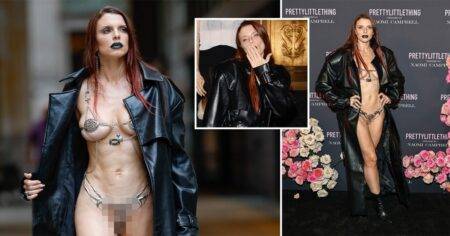 Julia Fox very nearly exposes crotch and nipples in dangerously tiny metal bikini