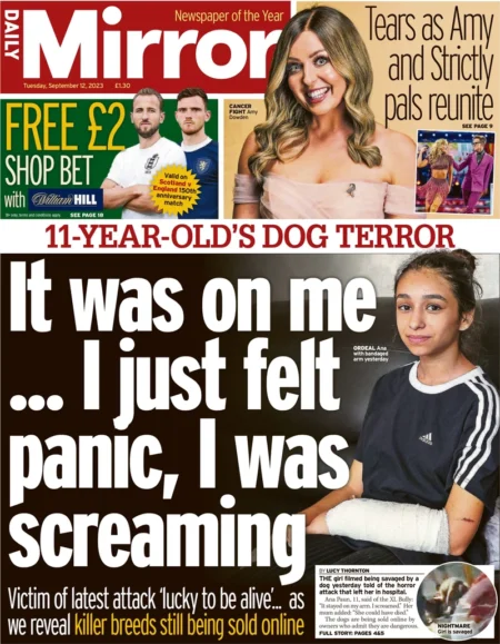 Daily Mirror – It was on me … I just felt panic, I was screaming