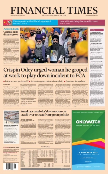 Financial Times – Crispin Odey urged woman he groped at work to downplay incident to FCA