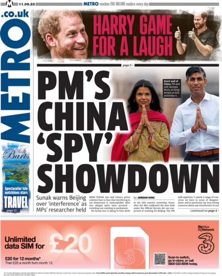 Metro – PM’s China ‘spy’ showdown