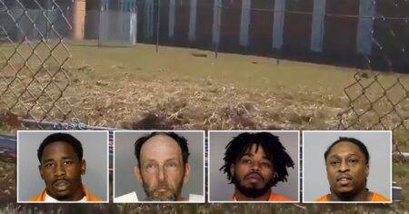 Four inmates escape jail by climbing through damaged window and hole in fence