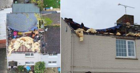 Freak tornado in English town rips roof off house