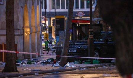 Car ploughs into busy London bus stop and injures eight people