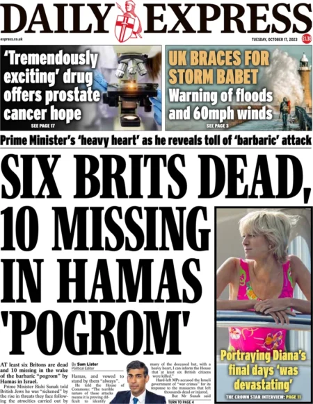 Daily Express – Six Brits dead, 10 missing in Hamas ‘Pogrom’