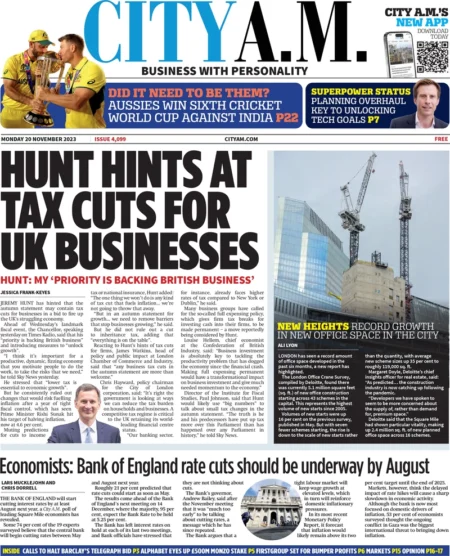 CITY AM – Hunt hints at tax cuts for UK businesses 