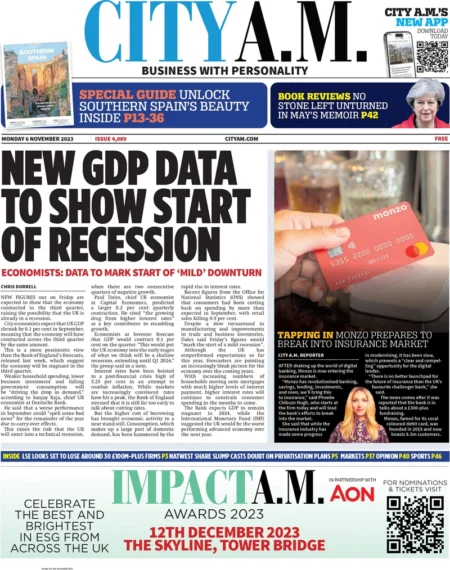 CITY AM – New GDP data to show start of recession 