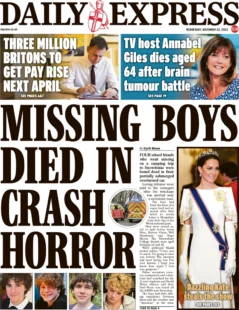 Daily Express – Missing boys died in crash horror 