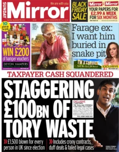 Sunday Mirror – Staggering £100bn of Tory waste 