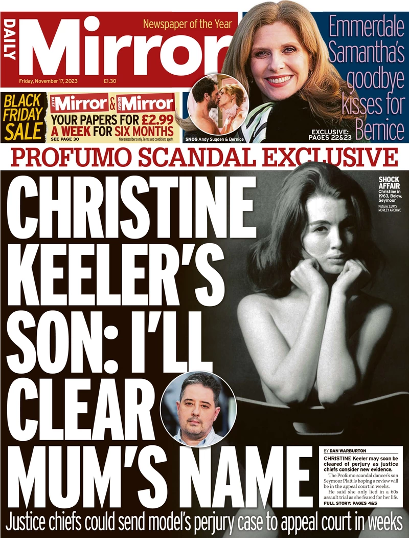 Daily Mirror - Christine Keeler’s son: I’ll clear mum’s name 