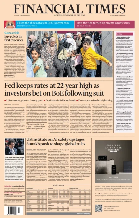 Financial Times – Feds keep rate at 22-year high as investors bet BoE following suit 