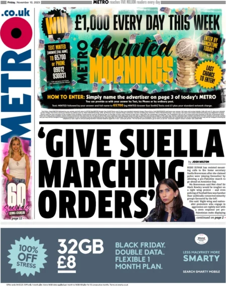 Metro – ‘Give Suella marching orders’ 