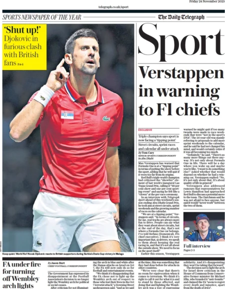 Telegraph Sport – Verstappen in warning to F1 chiefs