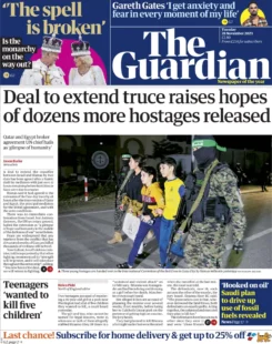 The Guardian – Deal to extend truce raises hopes of dozens more hostages released