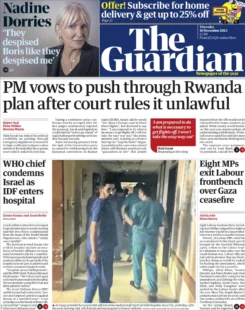 The Guardian – PM vows to push through Rwanda plan after court rules it unlawful 