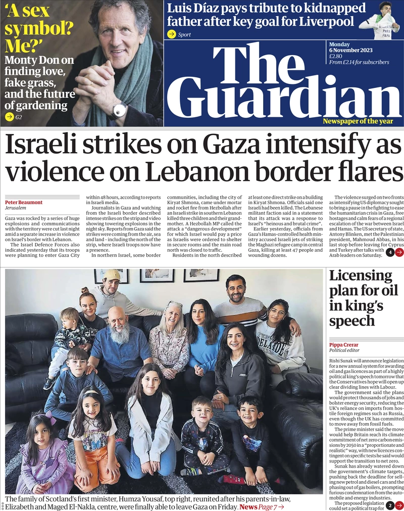 The Guardian - Israeli strikes on Gaza intensify as violence on Lebanon border flares 