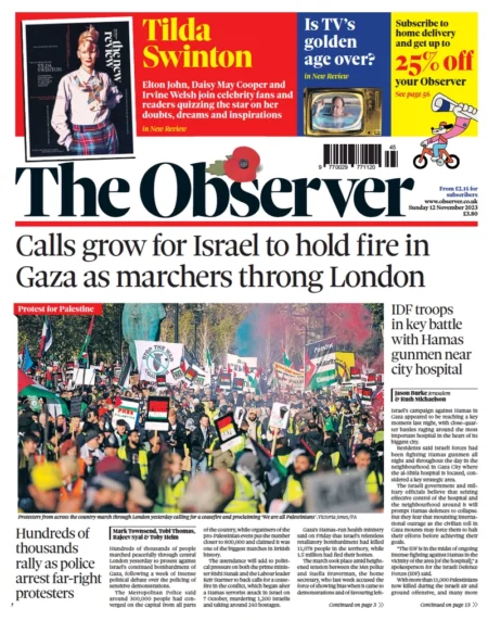 The Observer – Calls grow for Israel to hold fire in Gaza as marchers throng London