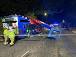 Bus roof completely rips off after smashing into tree