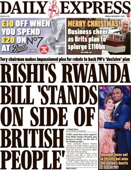 Daily Express – Rishi’s Rwanda bill ‘stands on side of British people’ 