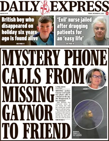 Daily Express – Mystery Phone Calls From Missing Gaynor To Friend 