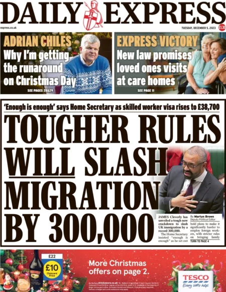 Daily Express – Tougher rules slash migration by 300,000 