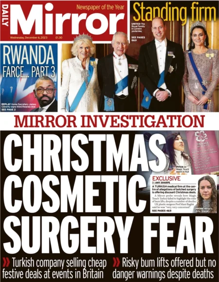 Daily Mirror – Christmas cosmetic surgery fear 