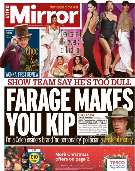 Daily Mirror – Farage makes you kip