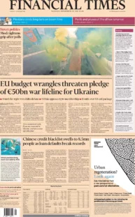 Financial Times – EU budget wrangles threaten pledge of 50bn euros war lifeline for Ukraine 