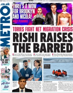 Metro – Tories fight net migration crisis: Rishi raises the barred 