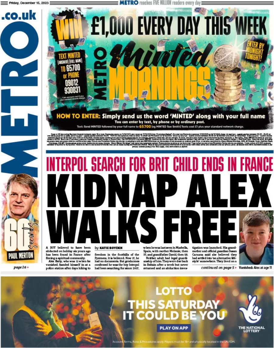 Metro - Kidnapped Alex walks free 