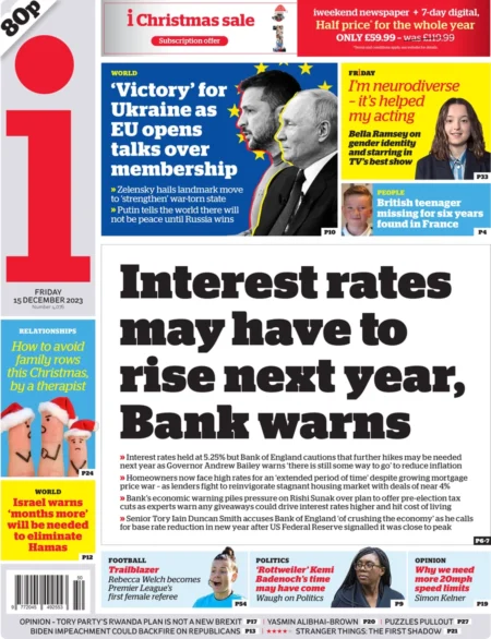 The i – Interest rates may have to rise next year, Bank warns