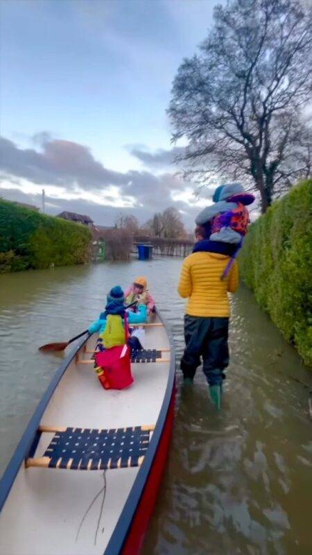 Steve Backshall does school run in most Steve Backshall way possible after floods