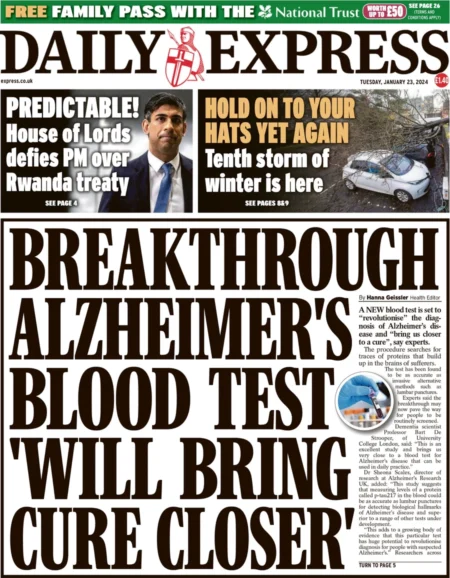 Daily Express – Breakthrough Alzheimer’s blood test will bring cure closer 