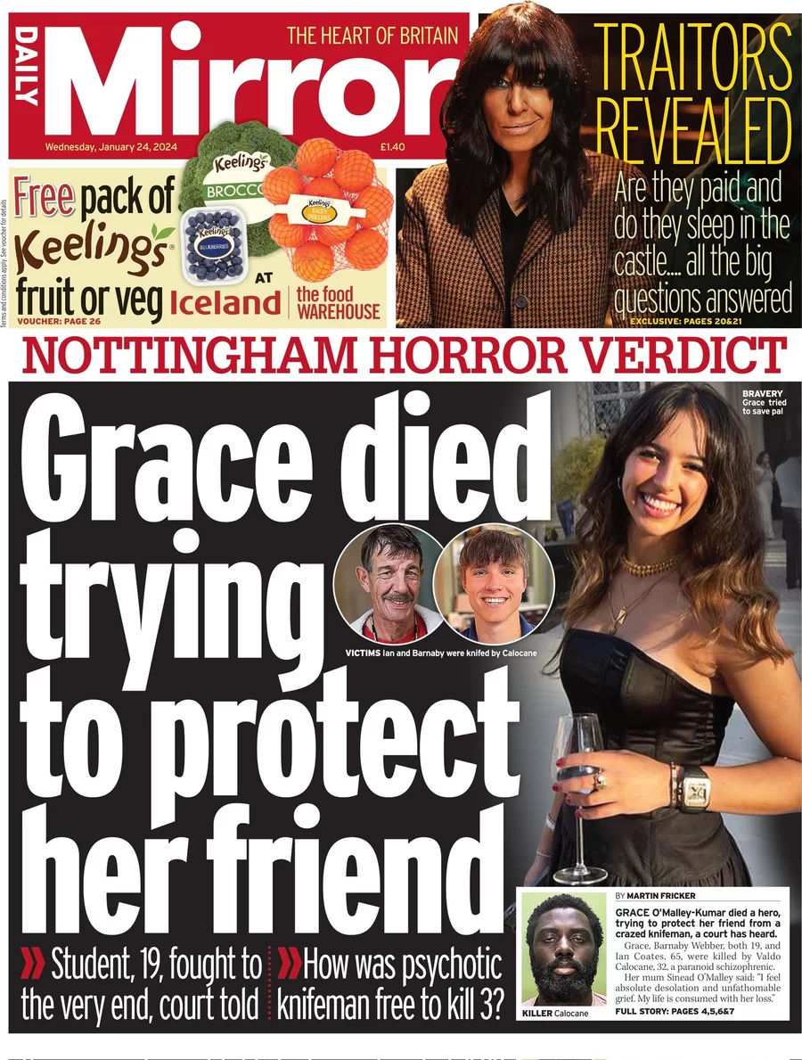 Daily Mirror - Grace died trying to protect her friend