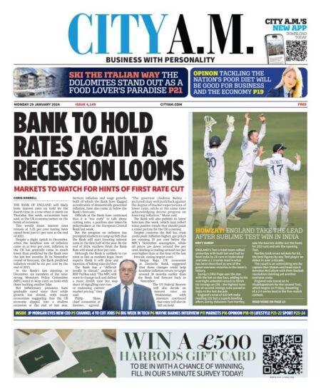 CITY AM – Bank to hold rates again as recession looms