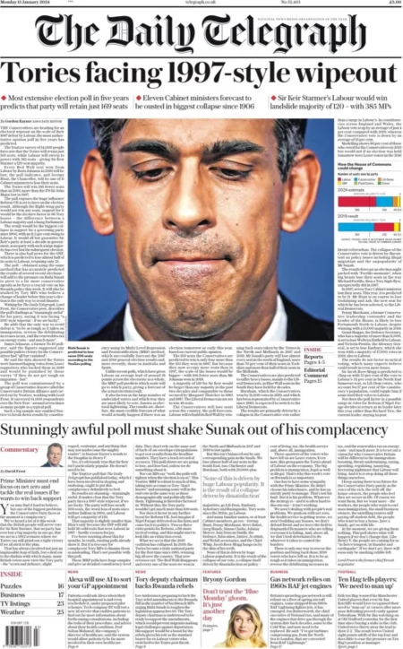 The Daily Telegraph – Tories facing 1997-style wipeout