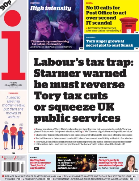 The i – Labour’s tax trap: Starmer warned he must reverse Tory tax cuts or squeeze UK public services 