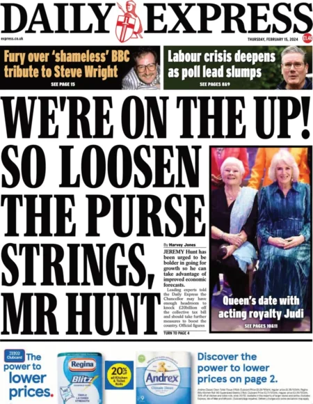 Daily Express – We’re on the up so loosen up the purse strings, Mr Hunt