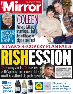 Daily Mirror – Sunak’s recovery plan fails: RISHESSION