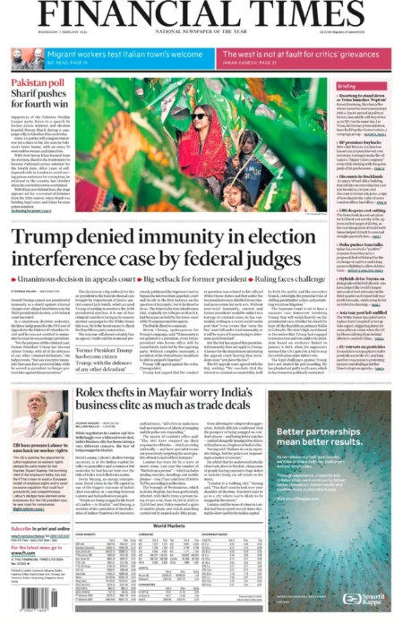 Financial Times – Trump denied immunity in election interference case by federal judges