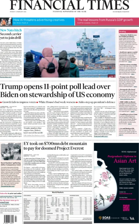 Financial Times – Trump opens 11-point lead over Biden on stewardship of US economy 