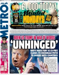 Metro – Trump vs Biden in war of words: ‘Unhinged’ 