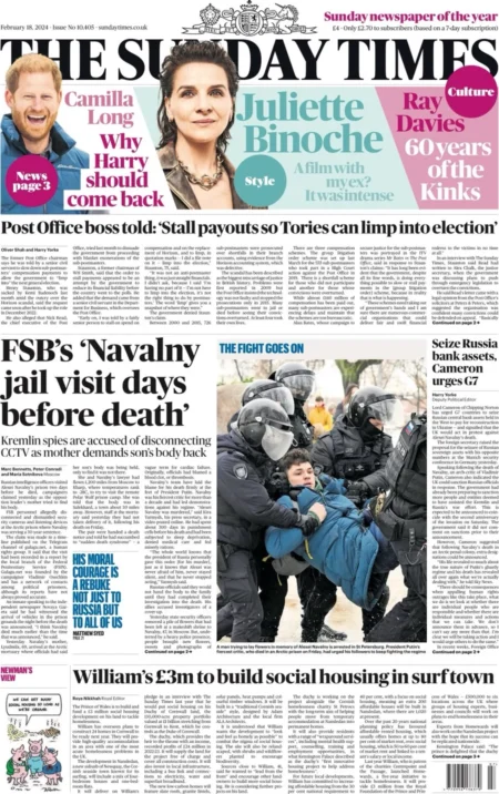 The Sunday Times – ‘FSB’s Navalny jail visit day before death’ 