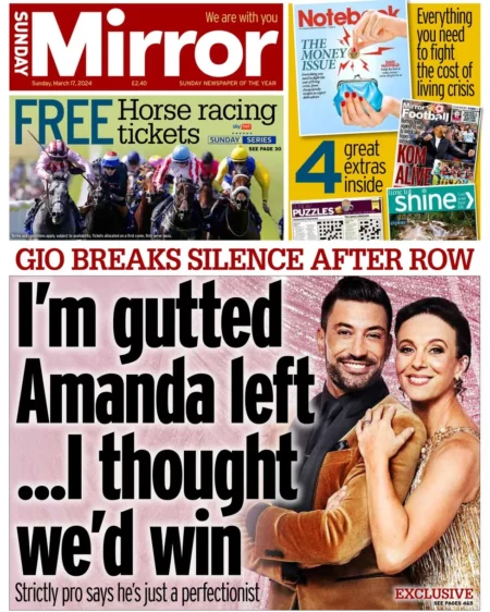 Sunday Mirror – Gio breaks silence: I’m gutted Amanda left … I thought we’d win 