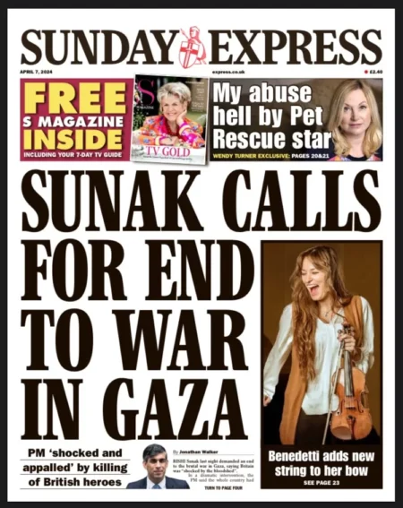 Sunday Express – Sunak calls for end to war in Gaza 